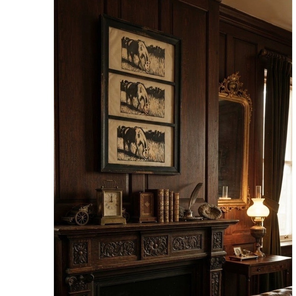 Wyatt Boston The Horse Signed Numbered Linocut Print Triptych Framed 17x9